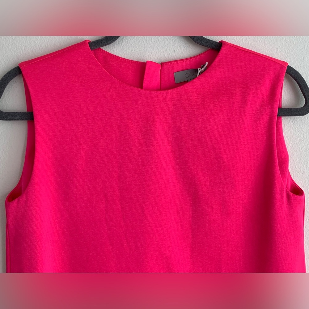NWT, COS - Hot Pink Tank Shift Dress w/ Metallic Back Zip, Size 4 - Picture 5 of 11